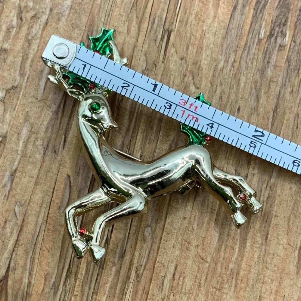 Gerry's Vintage Christmas Reindeer Gold Tone Enamel Brooch - Picture 6 of 6
